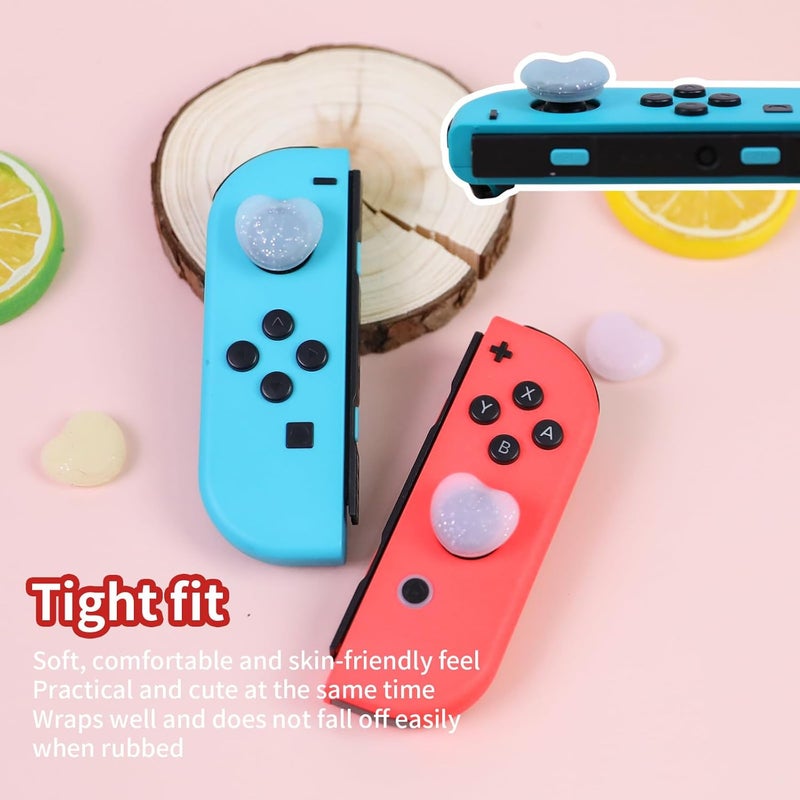 FlyingMage Switch Joycon Thumb Grips Caps, 4 PCS Cute Kawaii 3D Silicone Analog Thumbstick Button Cover Compatible with Nintendo Switch Lite/OLED Joystick Caps (Multicolor Glitter Heart) - Image 4